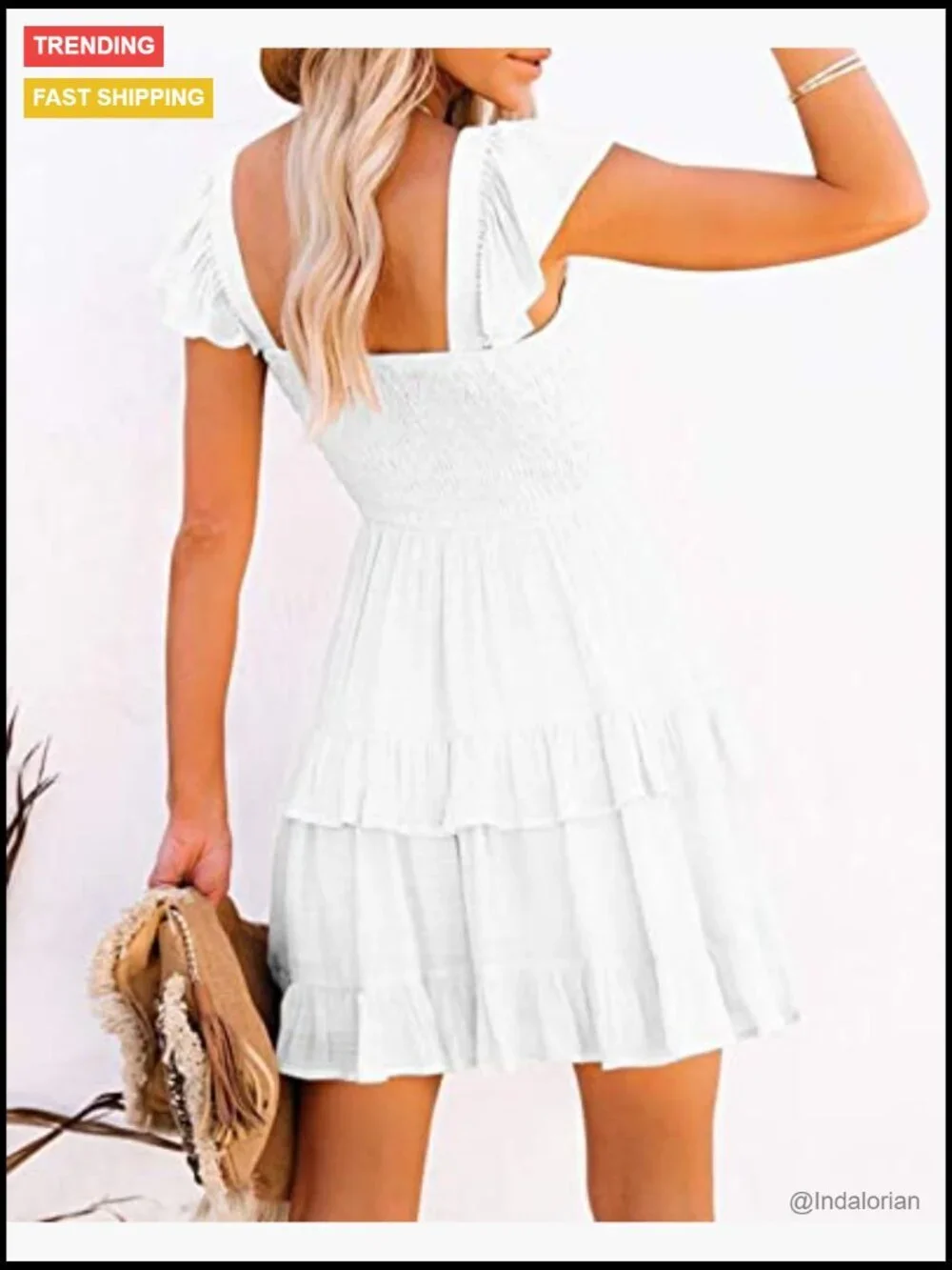 Rayon and Polyester Ruffle Mini Dress with Elastic Empire Waist
